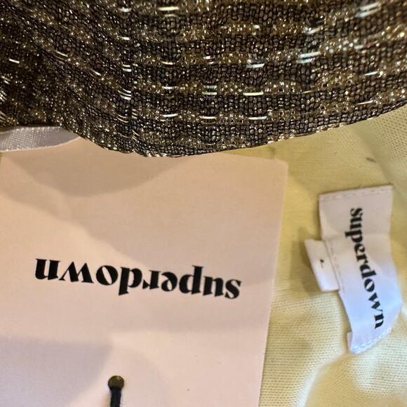 Revolve Superdown Gold One Shoulder Mini Dress LARGE Ruched Cut Out Metallic NEW - Picture 9 of 9